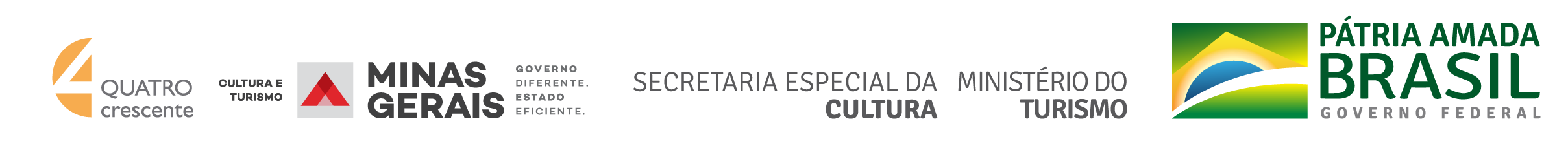 Logoas da empresas: Quatro Crescente, Governo de Minas Gerais, Secretaria Especial da Cultura, Ministério do Turismo e Governo Federal